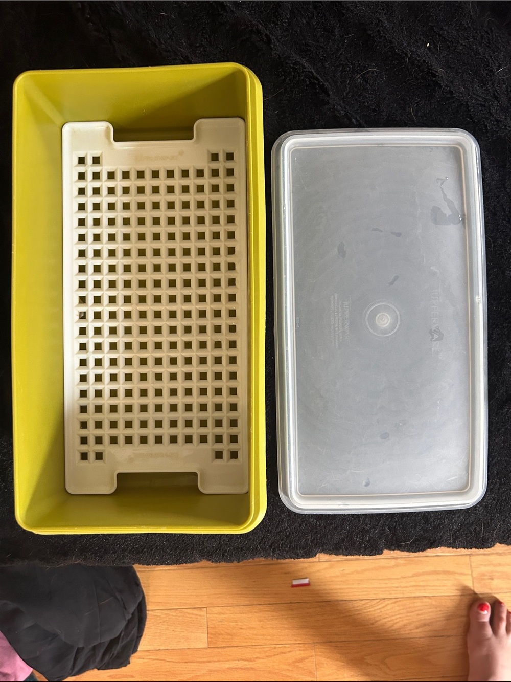 Vintage Tupperware  Yellow Organizer Bin with White Grid and Translucent Lid